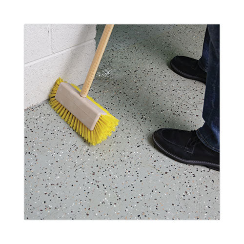 Image of Boardwalk® BWK3410 Dual-Surface Scrub Brush, Yellow Polypropylene Bristles, 10" Brush, Plastic Handle