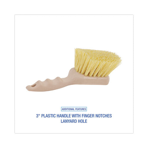 Image of Boardwalk® BWK4308 Utility Brush, Cream Polypropylene Bristles, 5.5" Brush, 3" Tan Plastic Handle