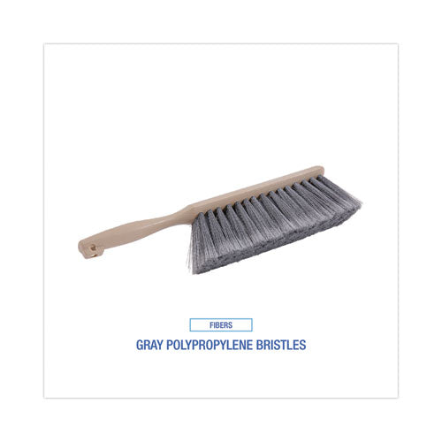 Image of Boardwalk® BWK5408 Counter Brush, Gray Flagged Polypropylene Bristles, 4.5" Brush, 3.5" Tan Plastic Handle
