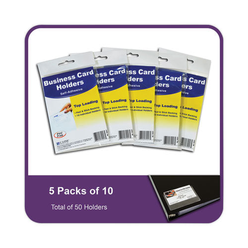 Image of C-Line® 70257 Self-Adhesive Business Card Holders, Top Load, 2 x 3.5, Clear, 10/Pack