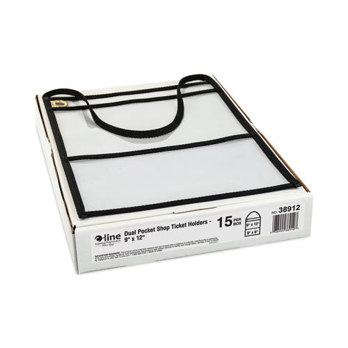 Image of C-Line® 38912 Stitched Shop Ticket Holders, 22" Hang Strap, Super Heavy-Duty, 9 x 6 and 9 x 12 Inserts, Clear Front, Black Border, 15/Box