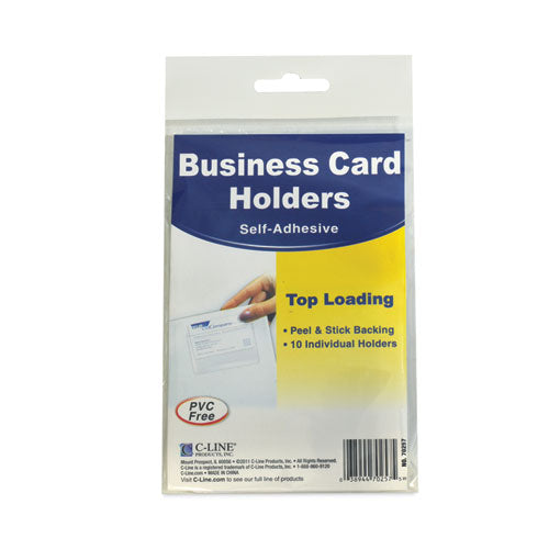 Image of C-Line® 70257 Self-Adhesive Business Card Holders, Top Load, 2 x 3.5, Clear, 10/Pack