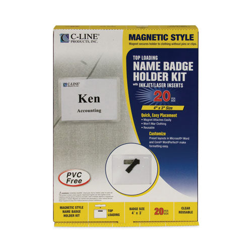 Image of C-Line® 92943 Magnetic Name Badge Holder Kit, Horizontal, 4w X 3h, Clear, 20/box