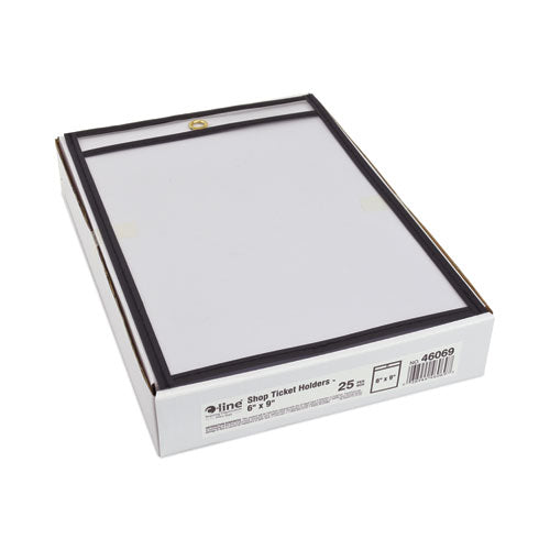Image of C-Line® 46069 Stitched Shop Ticket Holders, Super Heavy-Duty, Top Load 6 x 9 Insert, Clear Front, Black Border, 25/Box