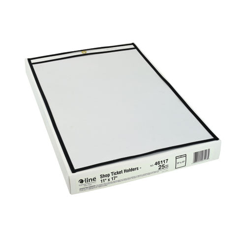 Image of C-Line® 46117 Stitched Shop Ticket Holders, Super Heavy-Duty, Top Load 11 x 17 Insert, Clear Front, Black Border, 25/Box