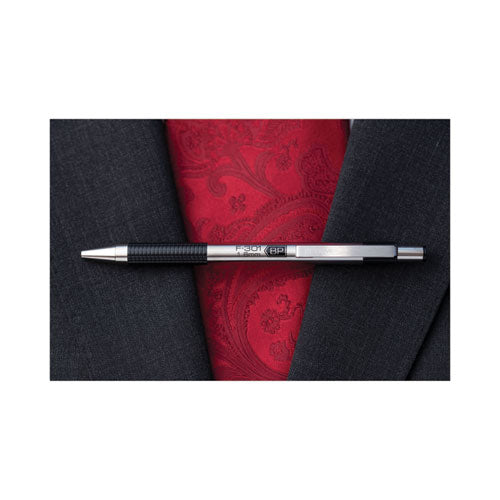 Image of Zebra® 27310 F-301 Ballpoint Pen, Retractable, Bold 1.6 mm, Black Ink, Stainless Steel/Black Barrel, 12/Pack