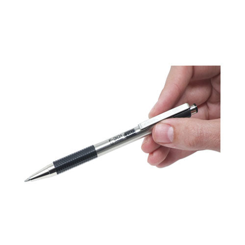 Image of Zebra® 27310 F-301 Ballpoint Pen, Retractable, Bold 1.6 mm, Black Ink, Stainless Steel/Black Barrel, 12/Pack