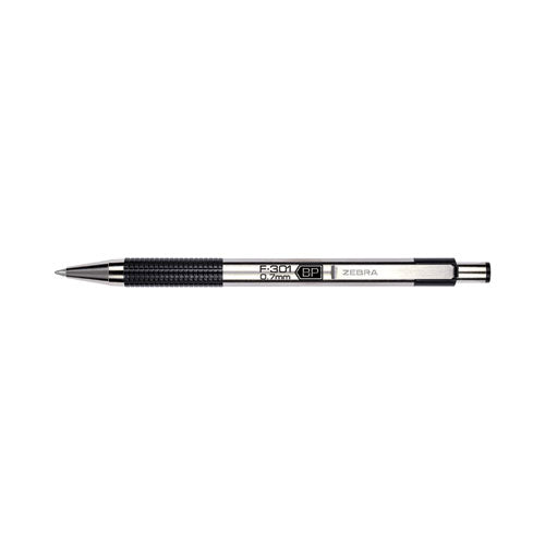 Image of Zebra® 27112 F-301 Ballpoint Pen, Retractable, Fine 0.7 Mm, Black Ink, Stainless Steel/black Barrel, 2/pack
