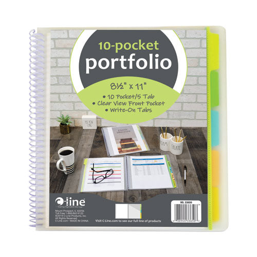 Image of C-Line® CLI33650 10-Pocket Poly Portfolio With Write-On Tabs, 8.5 X 11, Clear/clear