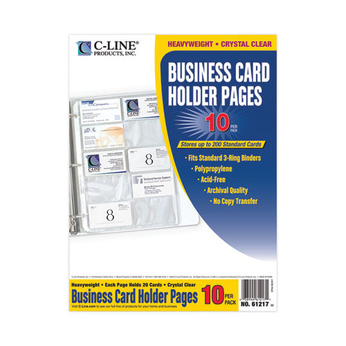 Image of C-Line® 61217 Business Card Binder Pages, For 2 X 3.5 Cards, Clear, 20 Cards/sheet, 10 Sheets/pack
