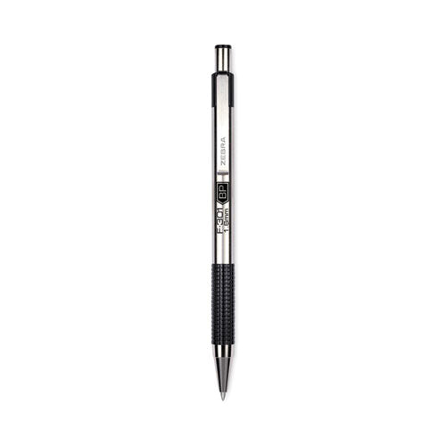 Image of Zebra® 27310 F-301 Ballpoint Pen, Retractable, Bold 1.6 mm, Black Ink, Stainless Steel/Black Barrel, 12/Pack