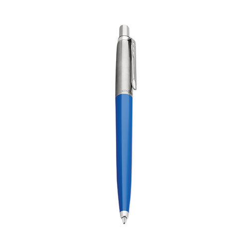 Image of ParkerÂ® Jotter Ballpoint Pen, Retractable, Medium 0.7 mm, Blue Ink, Royal Blue/Chrome Barrel