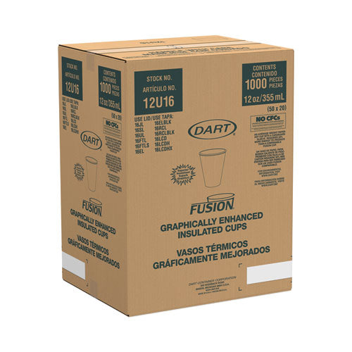 Image of Dart® 12U16ESC Fusion Escape Foam Hot/cold Cups, 12 Oz, Brown/black, 1,000/carton