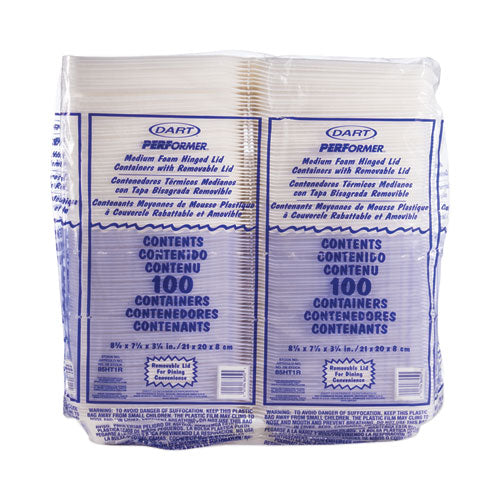 Image of Dart® 85HT1R Foam Hinged Lid Containers, 8.38 x 7.78 x 3.25, White, 200/Carton