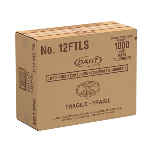 Image of Dart® 12FTLS Lift n' Lock Plastic Hot Cup Lids, With Straw Slot, Fits 10 oz to 14 oz Hot Cups, Translucent, 100/Sleeve, 10 Sleeves/Carton