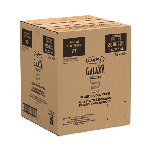 Image of Dart® Y7 High-Impact Polystyrene Cold Cups, 7 oz, Plastic, Translucent, 100/Sleeve, 25 Sleeves/Carton