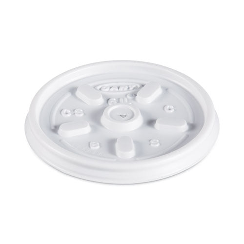 Image of Dart® 6JL Plastic Lids for Foam Containers, Vented, Fits 3.5 oz to 6 oz, White, 100/Pack, 10 Packs/Carton