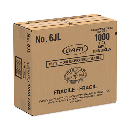 Image of Dart® 6JL Plastic Lids for Foam Containers, Vented, Fits 3.5 oz to 6 oz, White, 100/Pack, 10 Packs/Carton