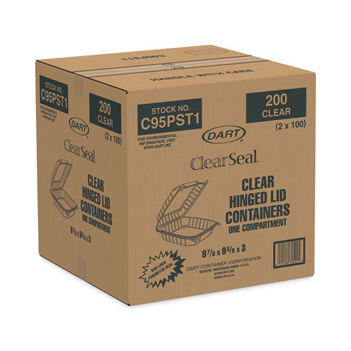 Image of Dart® C95PST1 ClearSeal Hinged-Lid Plastic Containers, 9.3 x 8.8 x 3, Clear, Plastic, 100/Bag, 2 Bags/Carton