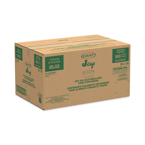 Image of Dart® 8SJ32 Foam Container, Squat, 8 oz, 4.63" Diameter x 1.13" h, White, 500/Carton