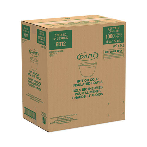 Image of Dart® 6B12 Foam Container, Squat, 6 oz, White, 50/Pack, 20 Packs/Carton