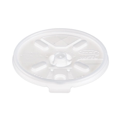 Image of Dart® 12FTLS Lift n' Lock Plastic Hot Cup Lids, With Straw Slot, Fits 10 oz to 14 oz Hot Cups, Translucent, 100/Sleeve, 10 Sleeves/Carton