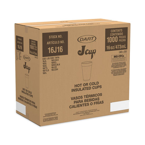 Image of Dart® 16J16H Horizon Hot/Cold Foam Drinking Cups, 16 oz, White/Cranberry, 25/Bag, 40 Bags/Carton