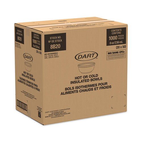 Image of Dart® 8B20 Insulated Foam Bowls, 8 oz, White, 50/Pack, 20 Packs/Carton