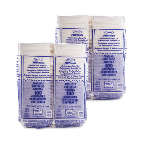 Image of Dart® 85HT1R Foam Hinged Lid Containers, 8.38 x 7.78 x 3.25, White, 200/Carton