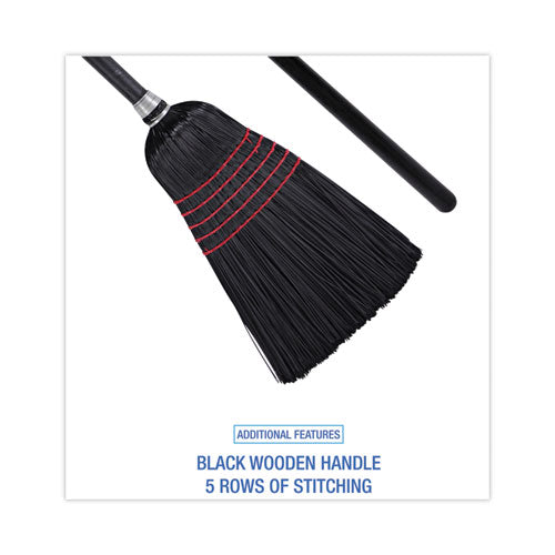 Image of Boardwalk® BWK930BP Flagged Tip Poly Bristle Janitor Brooms, 10 X 58.5, Wood Handle, Natural/black, 12/carton