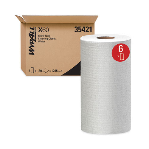 Image of WypAll® 35421 General Clean X60 Cloths, Small Roll, 13.5 x 19.6, White, 130/Roll, 6 Rolls/Carton