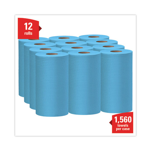 Image of WypAll® 35411 General Clean X60 Cloths, Small Roll, 9.8 x 13.4, Blue, 130/Roll, 12 Rolls/Carton