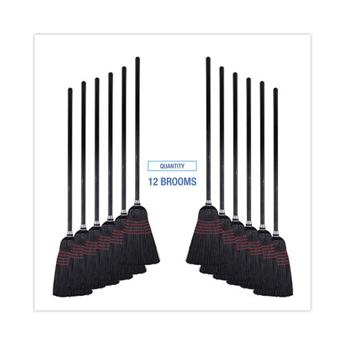 Image of Boardwalk® BWK930BP Flagged Tip Poly Bristle Janitor Brooms, 10 X 58.5, Wood Handle, Natural/black, 12/carton