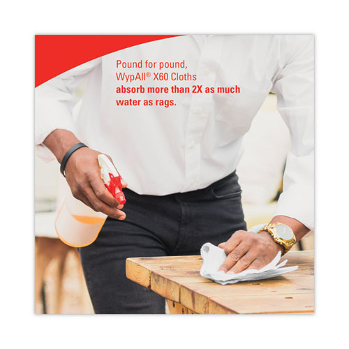 Image of WypAll® 35421 General Clean X60 Cloths, Small Roll, 13.5 x 19.6, White, 130/Roll, 6 Rolls/Carton