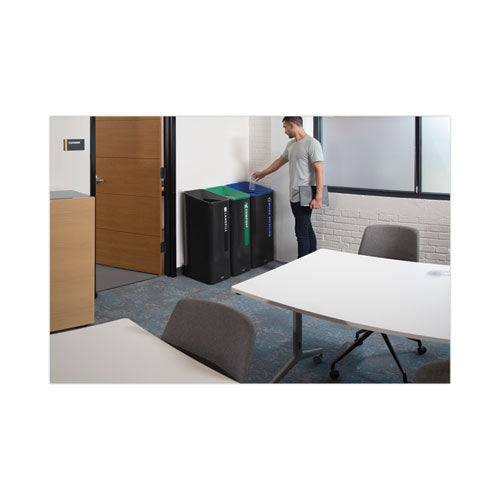 Image of Rubbermaid® Commercial 2078994 Sustain Decorative Refuse with Recycling Lid, 15 gal, Metal/Plastic, Black/Blue