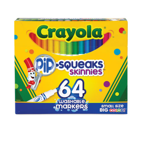 Image of Crayola® 588764 Pip-Squeaks Skinnies Washable Markers, Medium Bullet Tip, Assorted Colors, 64/pack