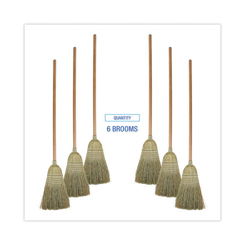 Image of Boardwalk® BWKBR10001 100% Corn Brooms, 60" Overall Length, Natural, 6/Carton