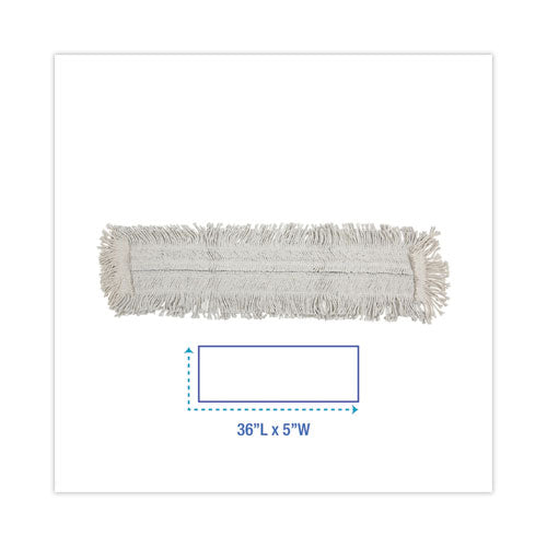 Image of Boardwalk® BWK1636 Disposable Dust Mop Head w/Sewn Center Fringe, Cotton/Synthetic, 36 x 5, White