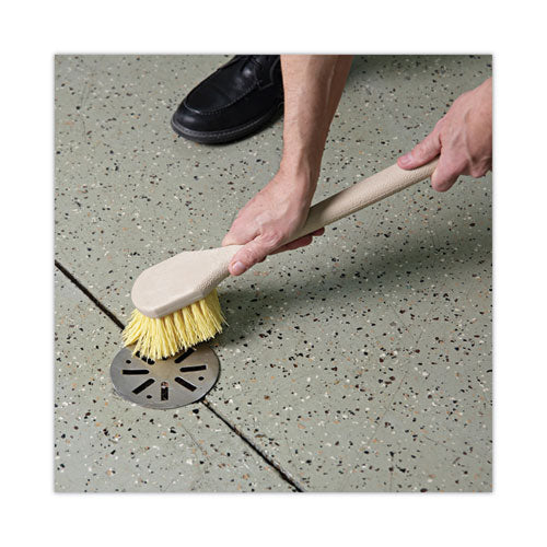 Image of Boardwalk® BWK4320 Utility Brush, Cream Polypropylene Bristles, 5.5" Brush, 14.5" Tan Plastic Handle