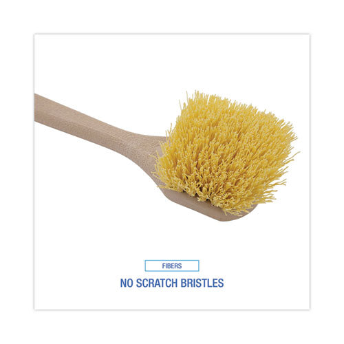Image of Boardwalk® BWK4320 Utility Brush, Cream Polypropylene Bristles, 5.5" Brush, 14.5" Tan Plastic Handle