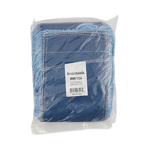 Image of Boardwalk® BWK1124 Dust Mop Head, Looped-End, Cotton/Synthetic Fibers, 24 x 5, Blue