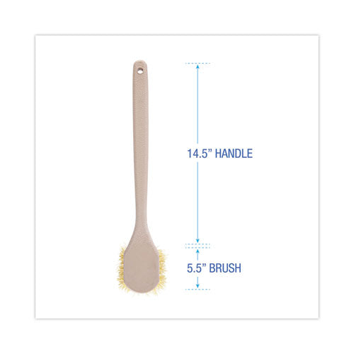 Image of Boardwalk® BWK4320 Utility Brush, Cream Polypropylene Bristles, 5.5" Brush, 14.5" Tan Plastic Handle