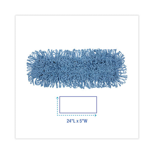 Image of Boardwalk® BWK1124 Dust Mop Head, Looped-End, Cotton/Synthetic Fibers, 24 x 5, Blue