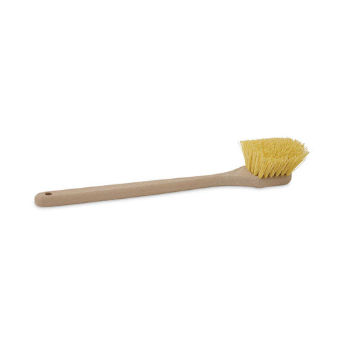 Image of Boardwalk® BWK4320 Utility Brush, Cream Polypropylene Bristles, 5.5" Brush, 14.5" Tan Plastic Handle