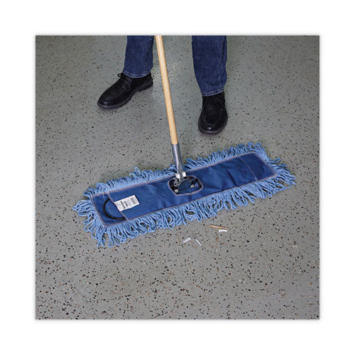 Image of Boardwalk® BWK1124 Dust Mop Head, Looped-End, Cotton/Synthetic Fibers, 24 x 5, Blue