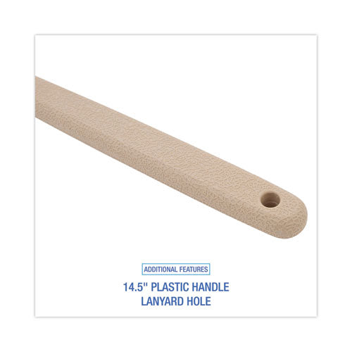 Image of Boardwalk® BWK4320 Utility Brush, Cream Polypropylene Bristles, 5.5" Brush, 14.5" Tan Plastic Handle