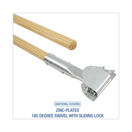 Image of Boardwalk® BWK1490 Clip-On Dust Mop Handle, Lacquered Wood, Swivel Head, 1" dia x 60", Natural