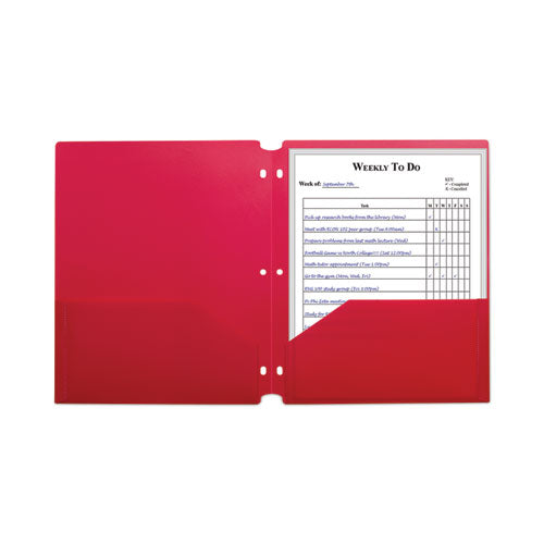 Image of C-Line® 33934 Two-Pocket Heavyweight Poly Portfolio Folder with 3-Hole Punch, Accommodates 11 x 8.5 Sheets, Red, 25/Box