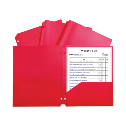 Image of C-Line® 33934 Two-Pocket Heavyweight Poly Portfolio Folder with 3-Hole Punch, Accommodates 11 x 8.5 Sheets, Red, 25/Box