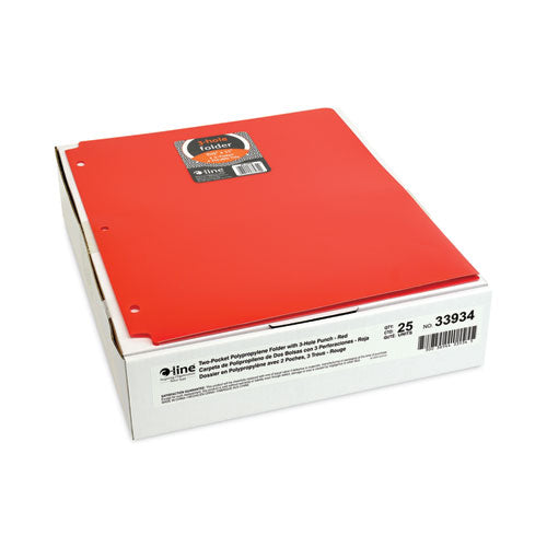 Image of C-Line® 33934 Two-Pocket Heavyweight Poly Portfolio Folder with 3-Hole Punch, Accommodates 11 x 8.5 Sheets, Red, 25/Box